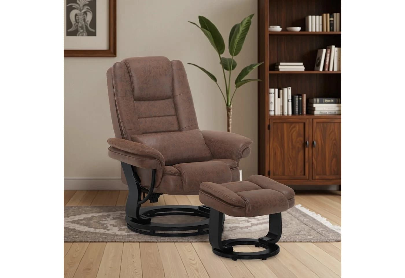 MCombo Relaxsessel 360° Drehbar mit Hocker Braun Mikrofaser