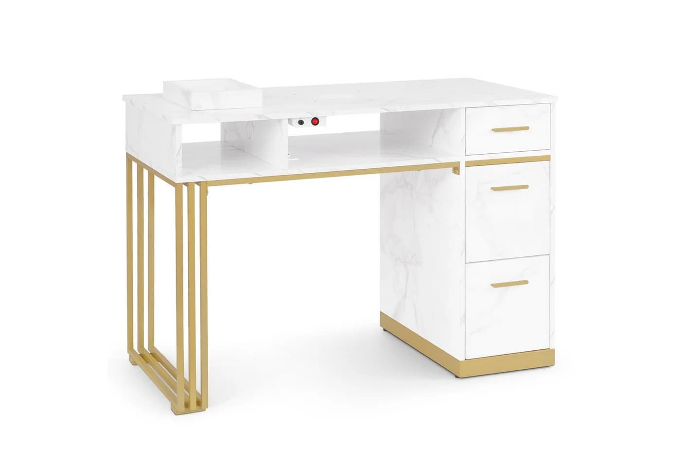 Barberpub Manikürtisch mit Absaugung Weiß-Gold - Bild 2