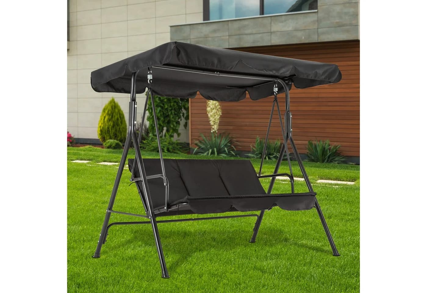 MCombo Hollywoodschaukel 3-Sitzer mit Sonnendach Schwarz