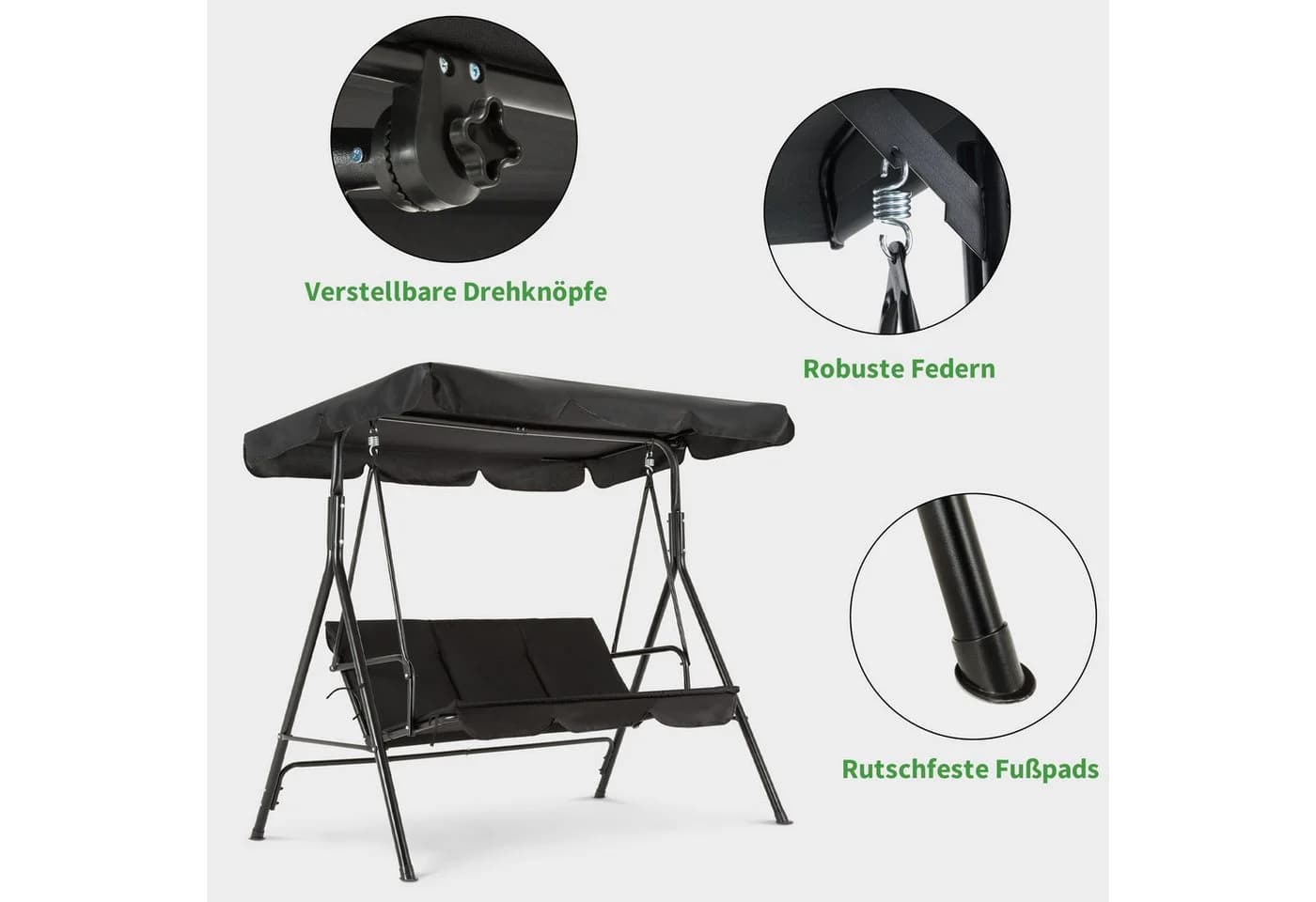 MCombo Hollywoodschaukel 3-Sitzer mit Sonnendach Schwarz - Bild 4