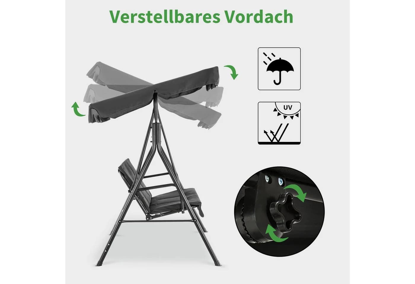 MCombo Hollywoodschaukel 3-Sitzer Grau Schwarz Braun mit Sonnendach - Bild 3