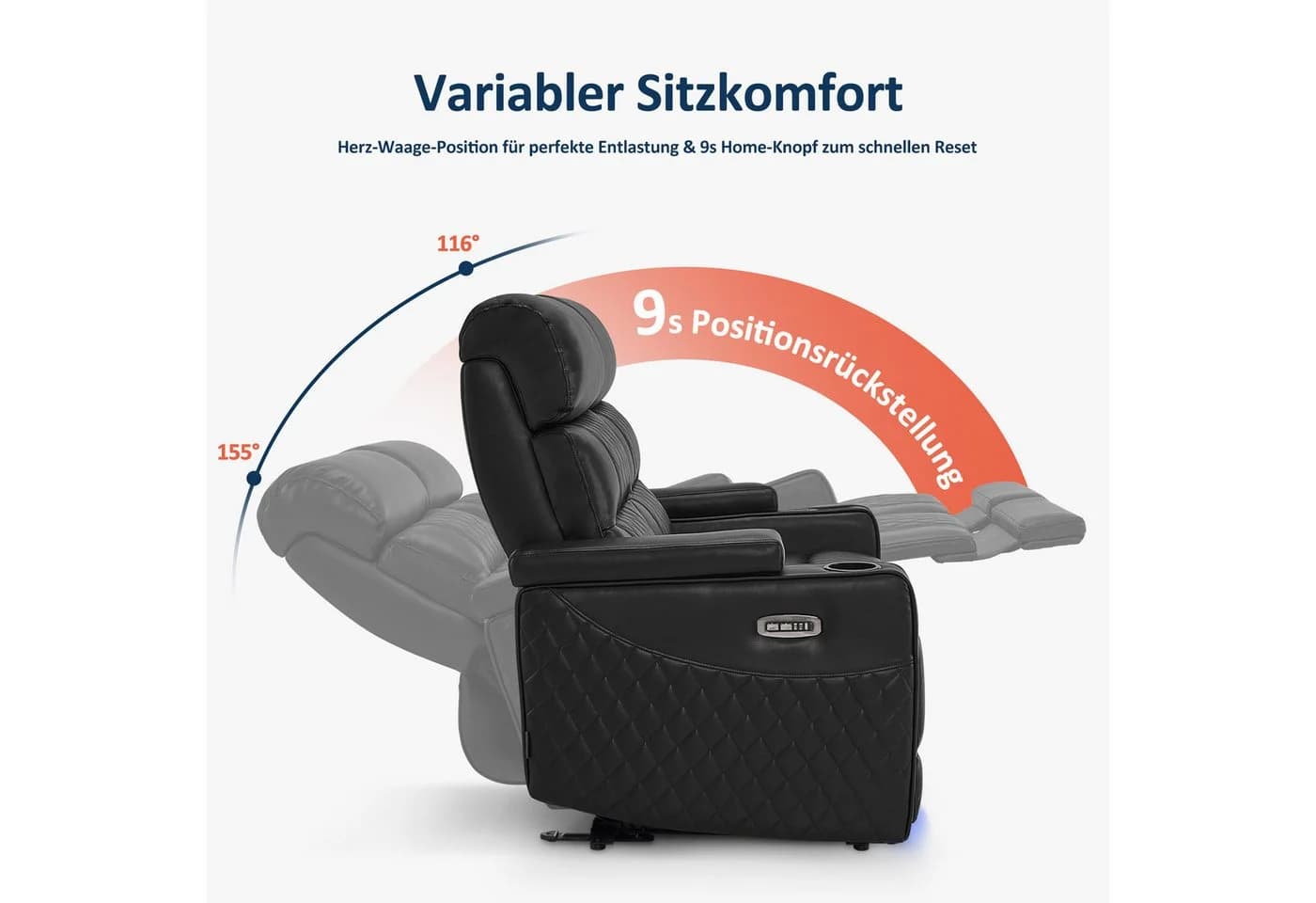 MCombo 1-Sitzer/2-Sitzer Sofa Schwarz Verstellbare Kopfstützen - Bild 4