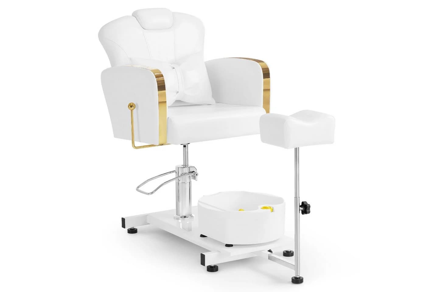 Barberpub Pediküre Stuhl mit Fußbadewanne Gold-Weiß - Bild 2