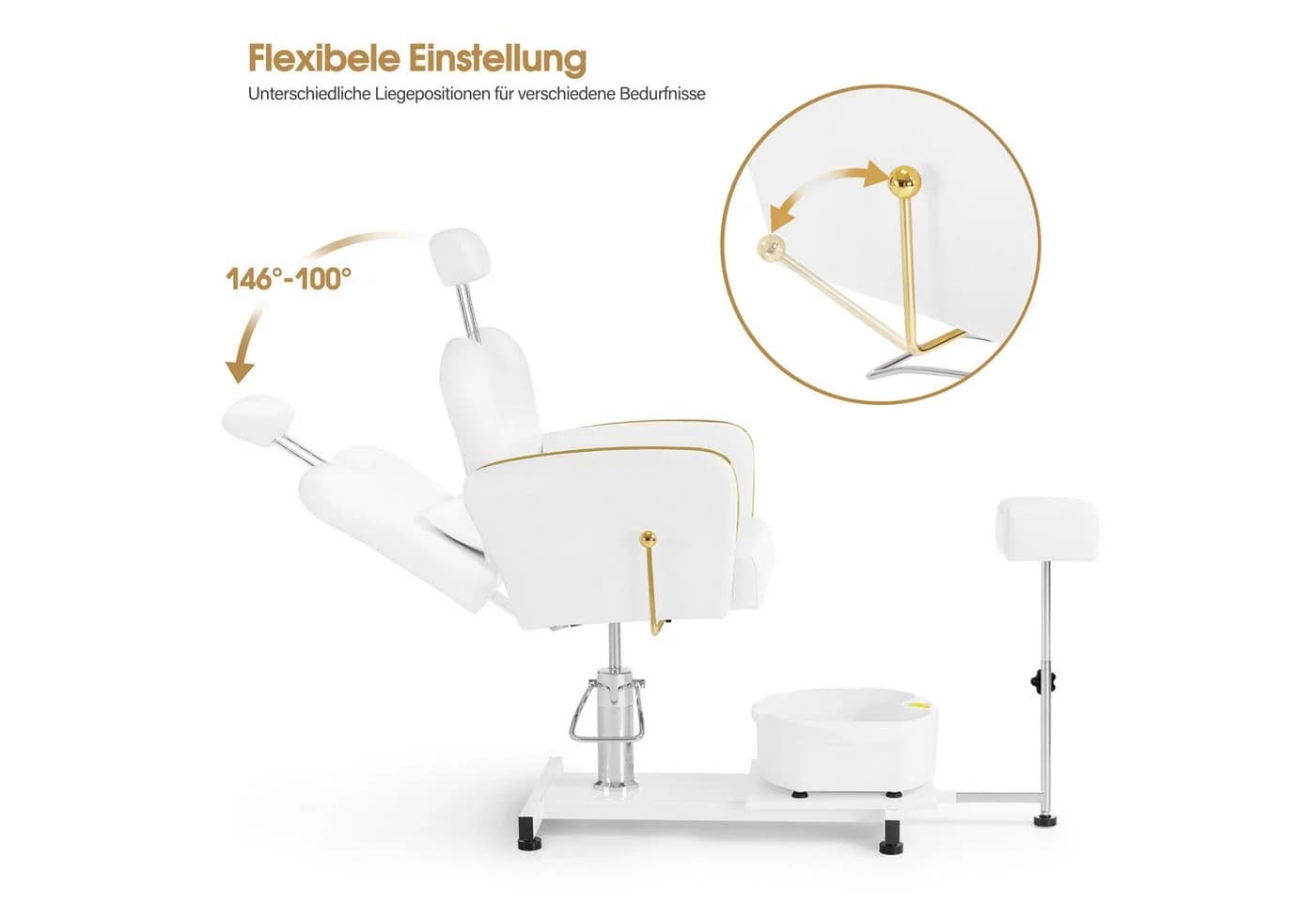 Barberpub Pediküre Stuhl mit Fußbadewanne Gold-Weiß - Bild 4