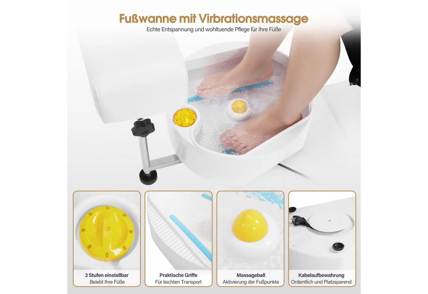 Barberpub Pediküre Stuhl mit Fußbadewanne Gold-Weiß - Bild 5