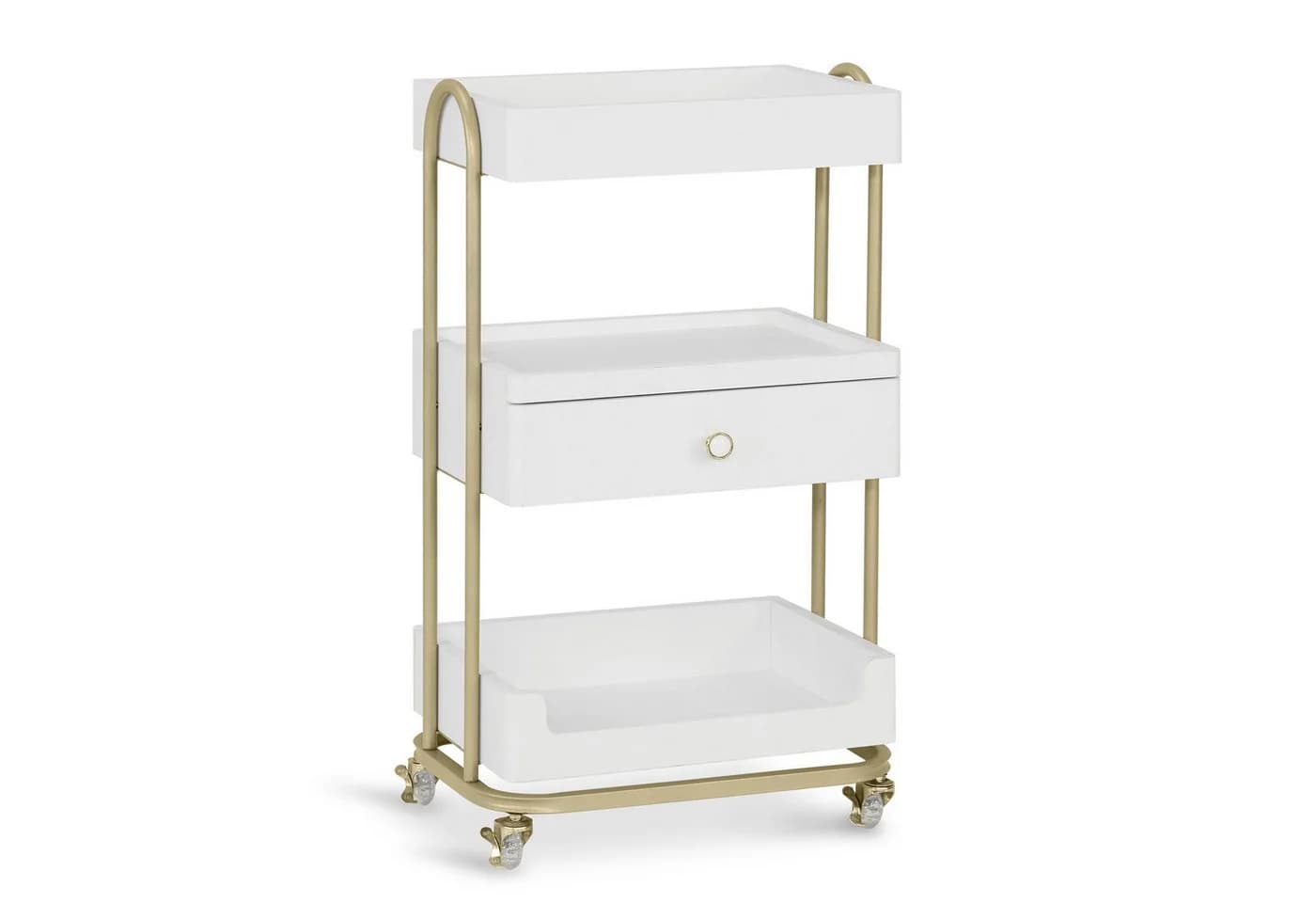 Barberpub Servierwagen Weiß-Gold mit Schublade & Rollen - Bild 2