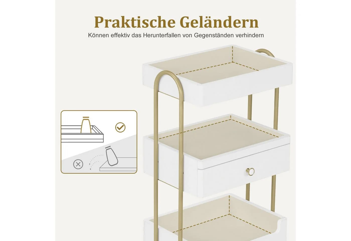 Barberpub Servierwagen Weiß-Gold mit Schublade & Rollen - Bild 5