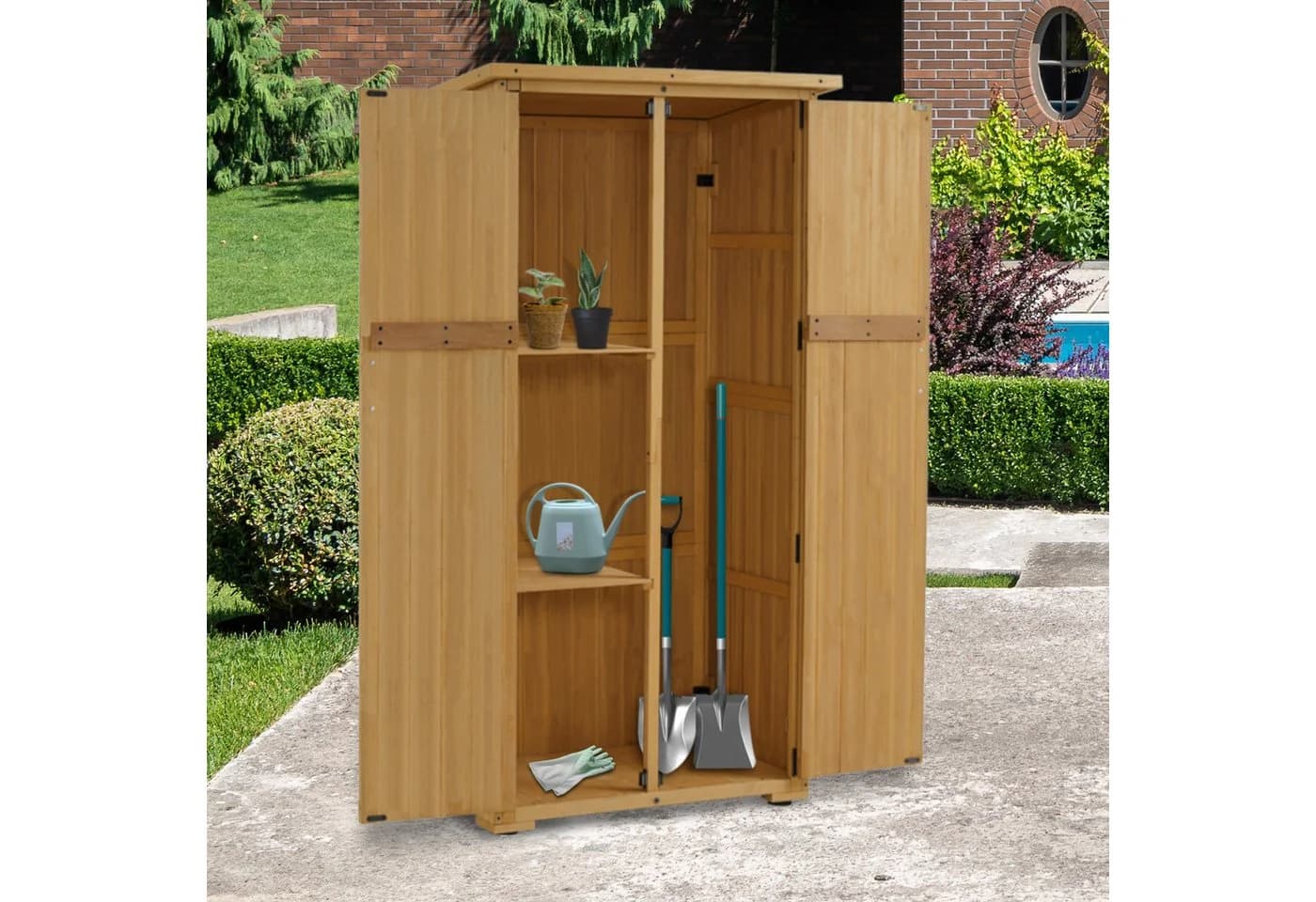 MCombo Gartenschrank Holz Wetterfest mit Asphaltdach