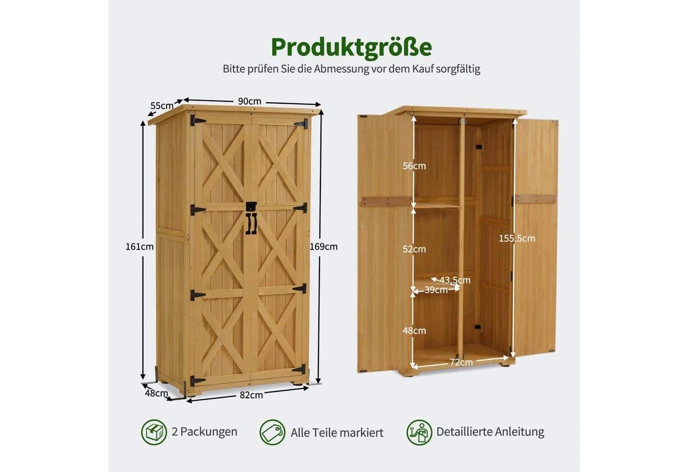 MCombo Gartenschrank Holz Wetterfest mit Asphaltdach - Bild 3