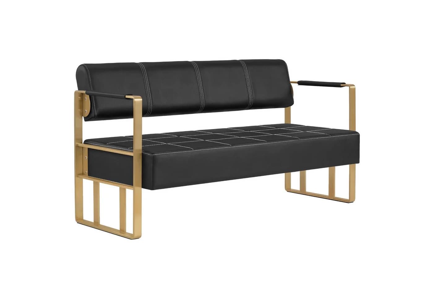 Barberpub Sitzbank 3-Sitzer Schwarz-Gold Kunstleder - Bild 2