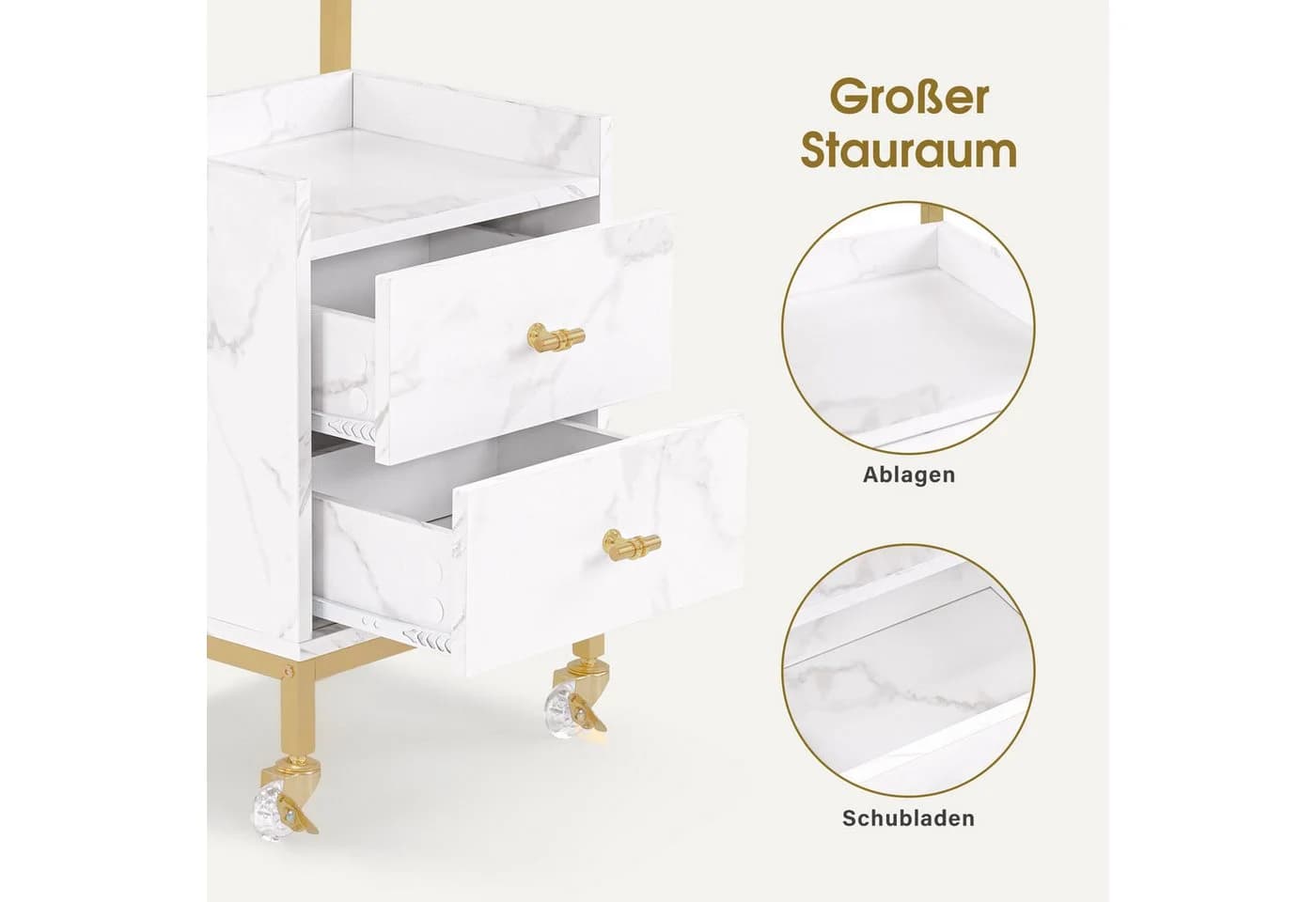 Barberpub Servierwagen Friseurwagen mit Rollen, 2 Schubladen, 2 Ablagen & Föhnhalter MDF - Bild 5
