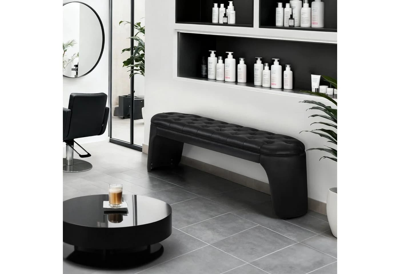 Barberpub 3-Sitzer Sitzbank Schwarz Kunstleder Modern