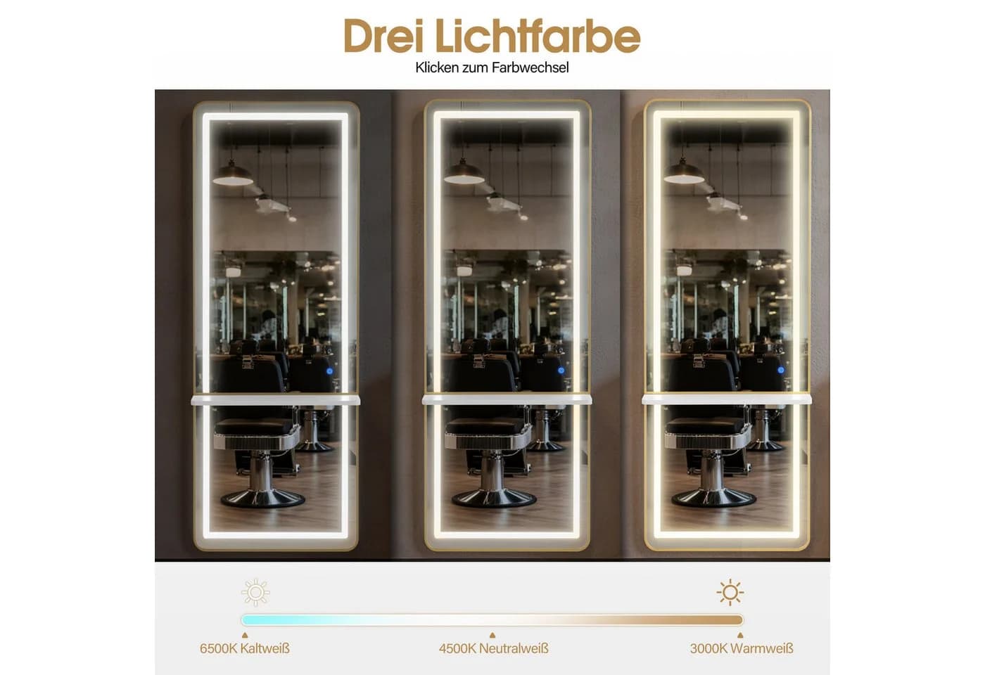 Barberpub Wandspiegel mit Beleuchtung LED Touch-Schalter - Bild 4