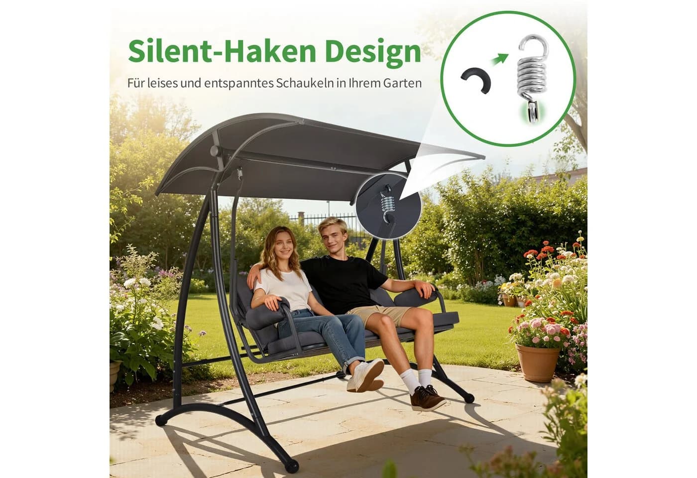 MCombo Hollywoodschaukel 3-Sitzer Grau mit Liegefunktion - Bild 5