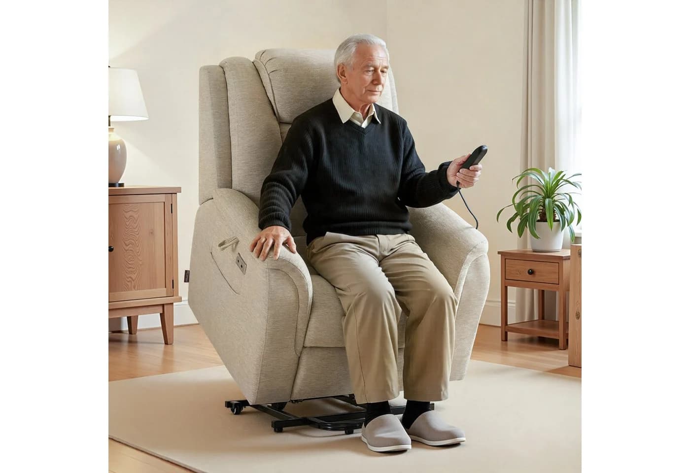 MCombo Fernsehsessel mit Aufstehhilfe, Massage & Heizung, Beige/Grau - Bild 5