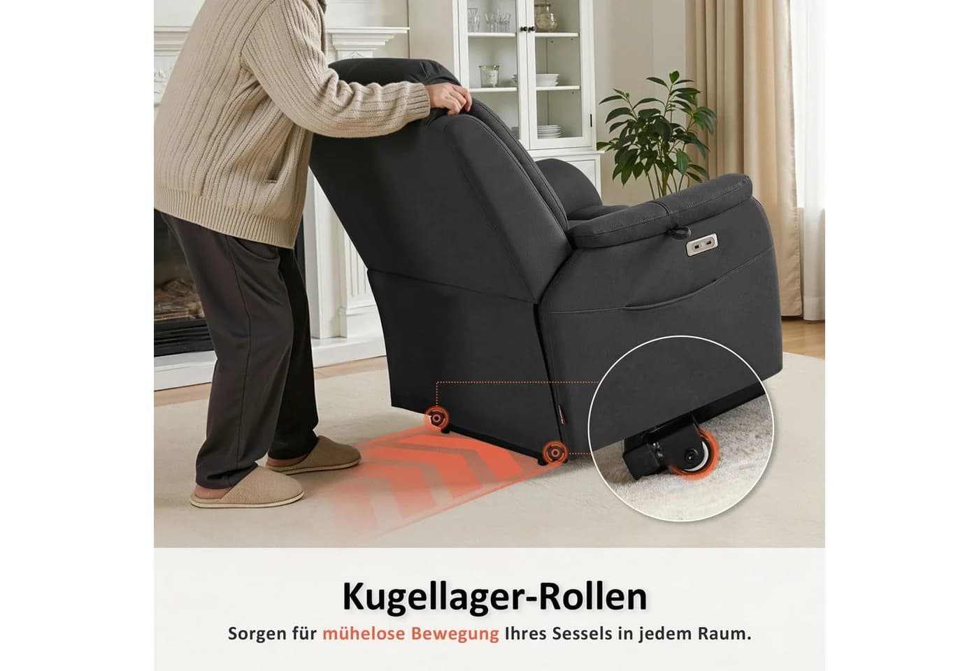 MCombo Relaxsessel mit Aufstehhilfe, Massage & Heizung, Grau/Beige - Bild 4