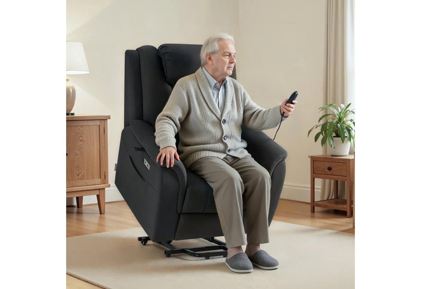MCombo Relaxsessel mit Aufstehhilfe, Massage & Heizung, Grau/Beige - Bild 5