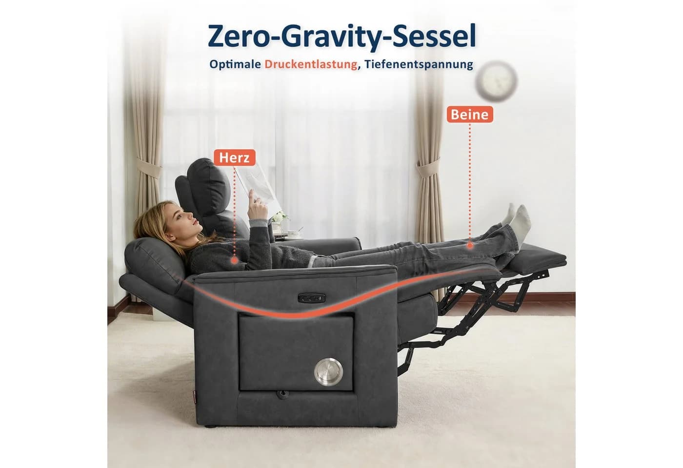 MCombo 2er Fernsehsessel Elektrisch Verstellbar Grau Zero-Gravity - Bild 4