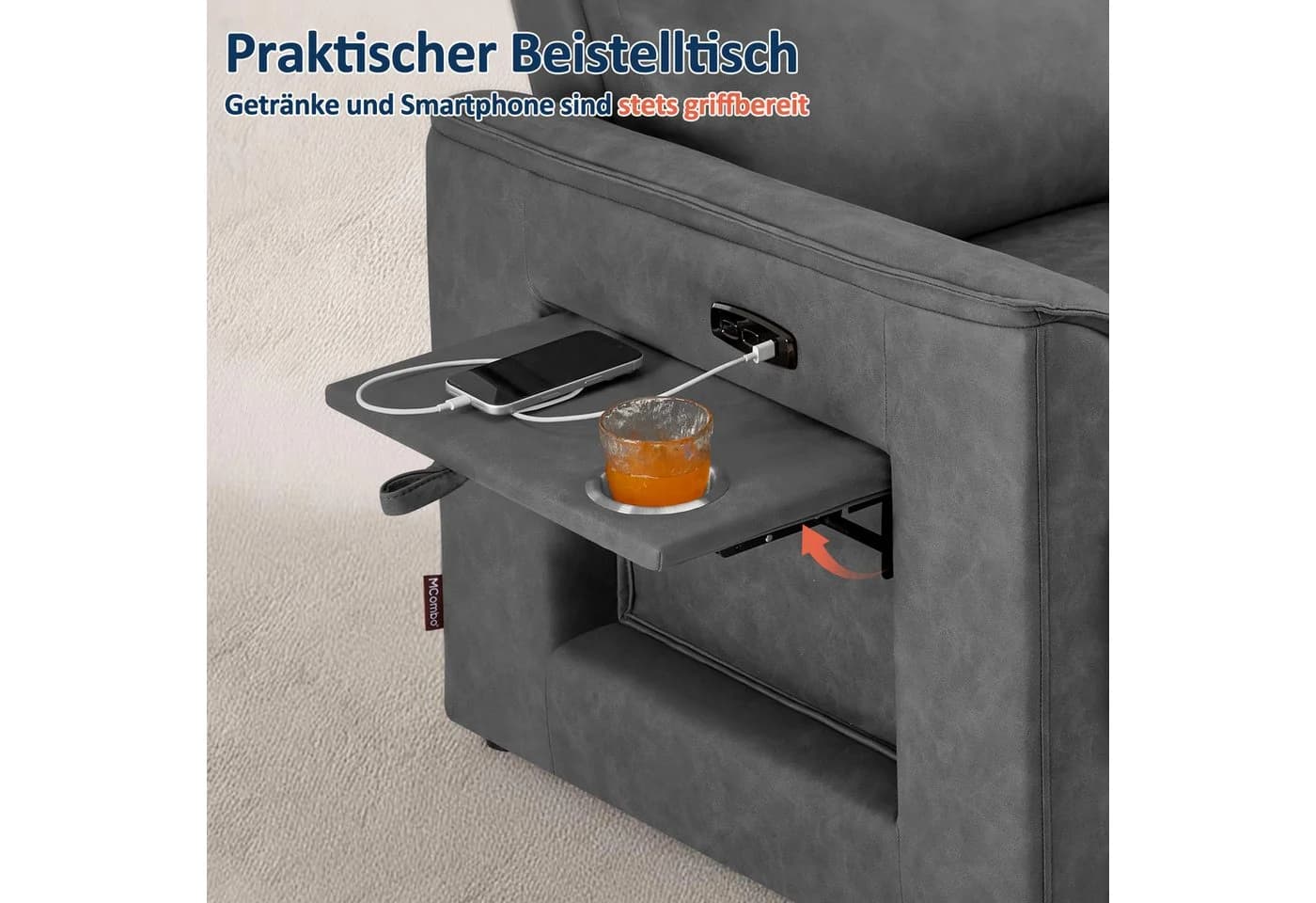 MCombo 2er Fernsehsessel Elektrisch Verstellbar Grau Zero-Gravity - Bild 5