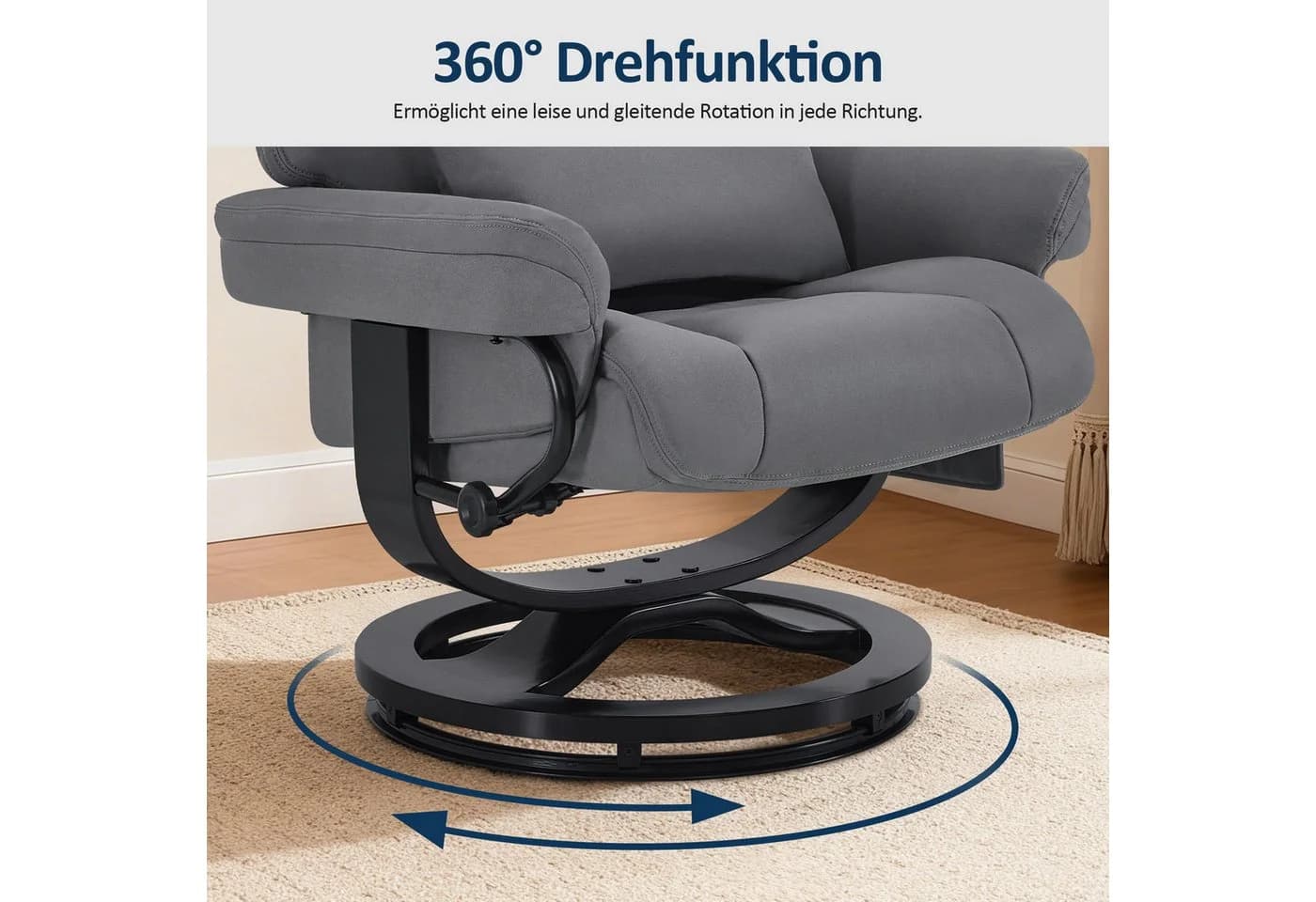 MCombo Relaxsessel 9046 Grau/Beige mit Liegefunktion & Hocker - Bild 5