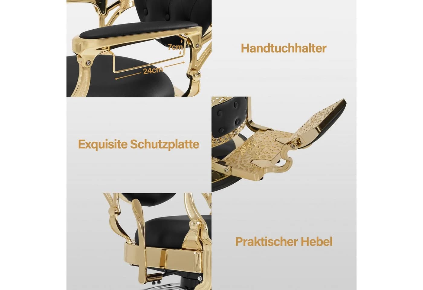 Barberpub Friseurstuhl Schwarz/Gold hydraulisch höhenverstellbar - Bild 5