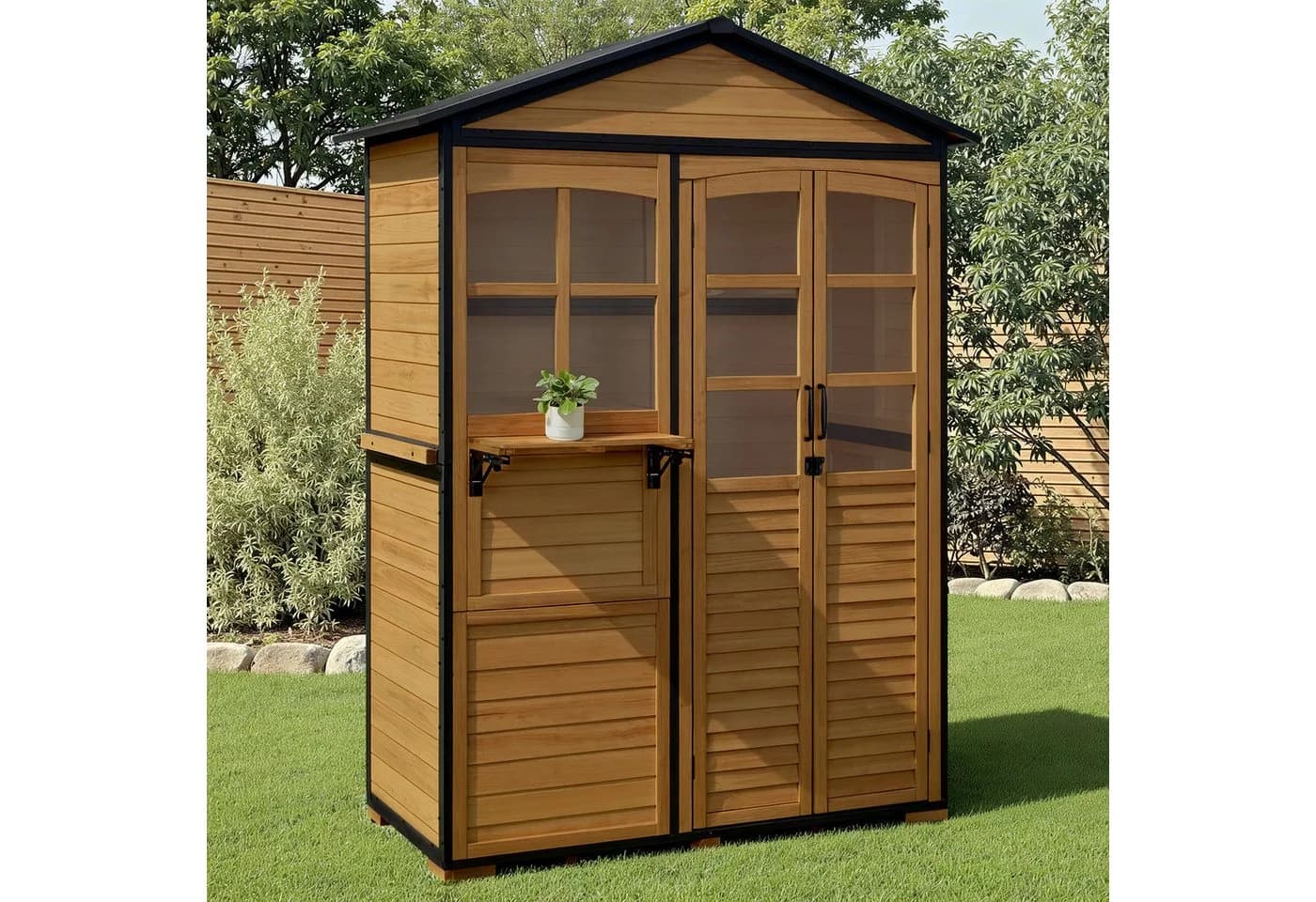MCombo Gartenschrank Holz Metallgestell Wetterfest Natur