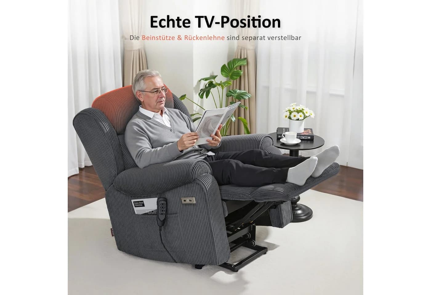 MCombo 4-Motoren-Aufstehsessel 7558 mit Massage & Heizung Beigebraun