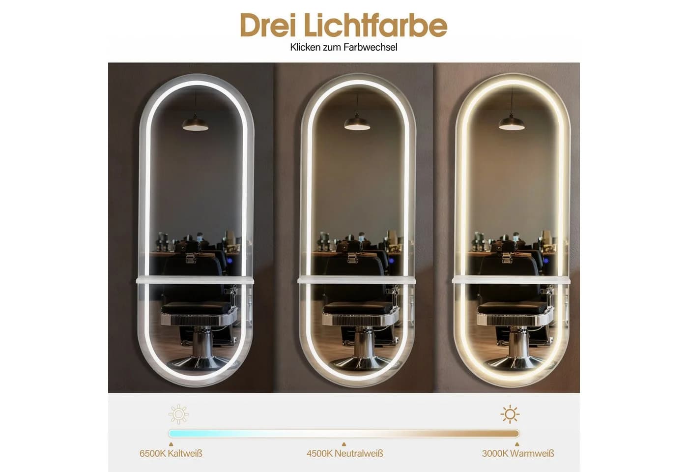 Barberpub Wandspiegel mit LED-Beleuchtung Oval - Bild 4