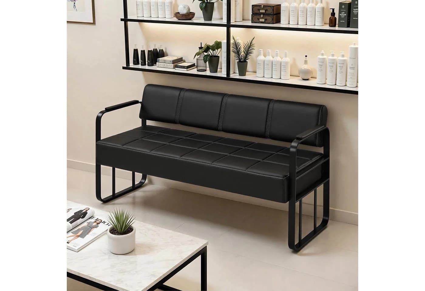 Barberpub Sitzbank 3-Sitzer Schwarz-Gold Kunstleder