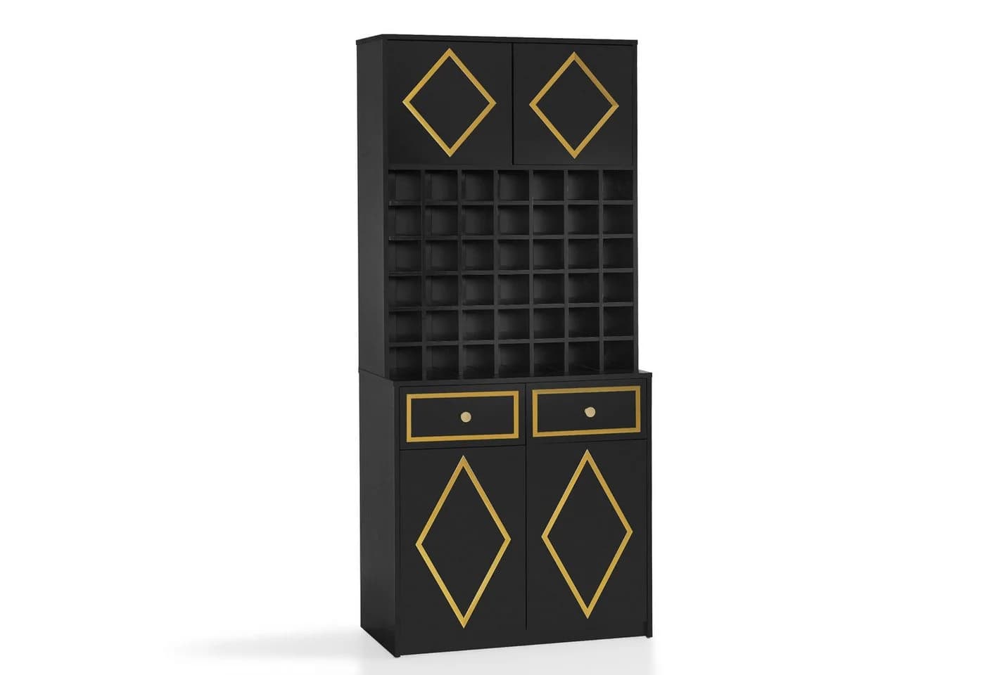 BarberPub Hochschrank Handtuchschrank Schwarz-Gold mit 42 Fächern - Bild 2