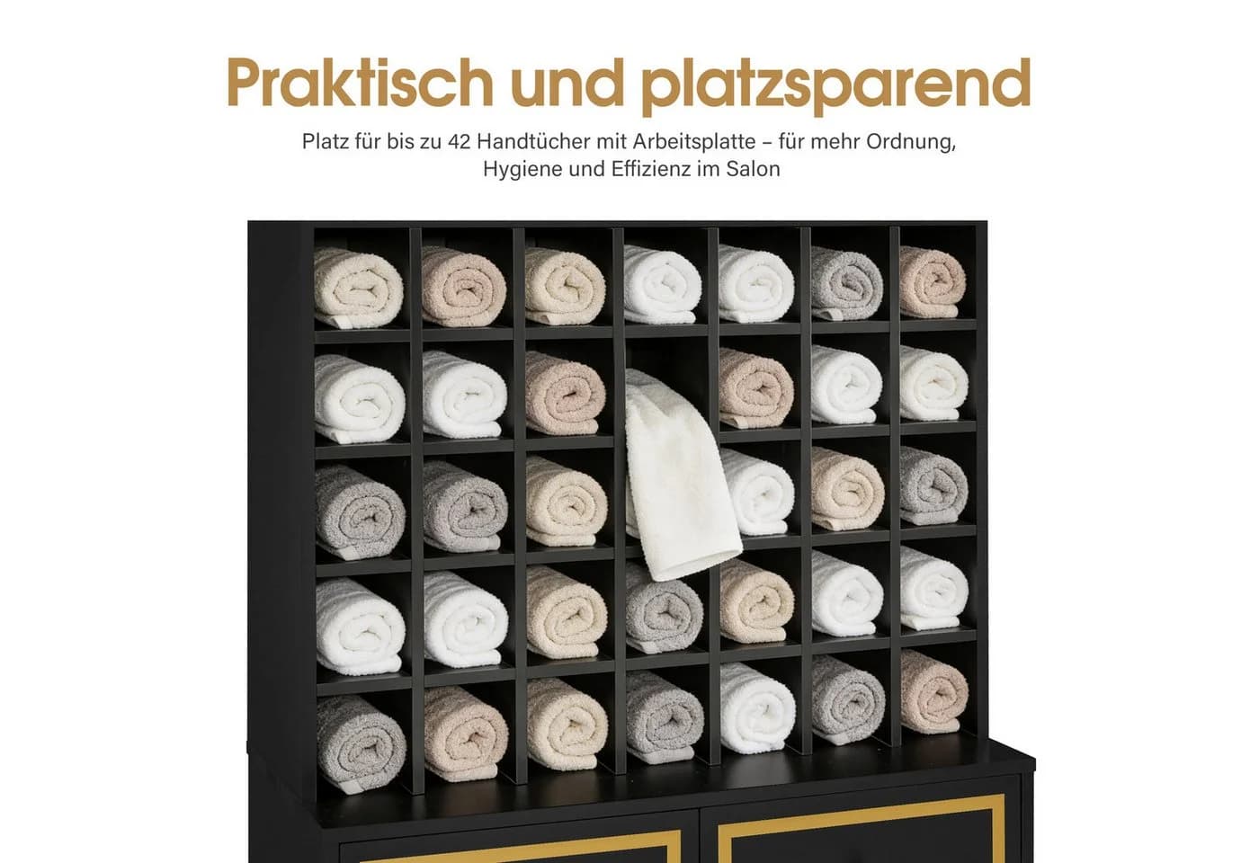 BarberPub Hochschrank Handtuchschrank Schwarz-Gold mit 42 Fächern - Bild 4