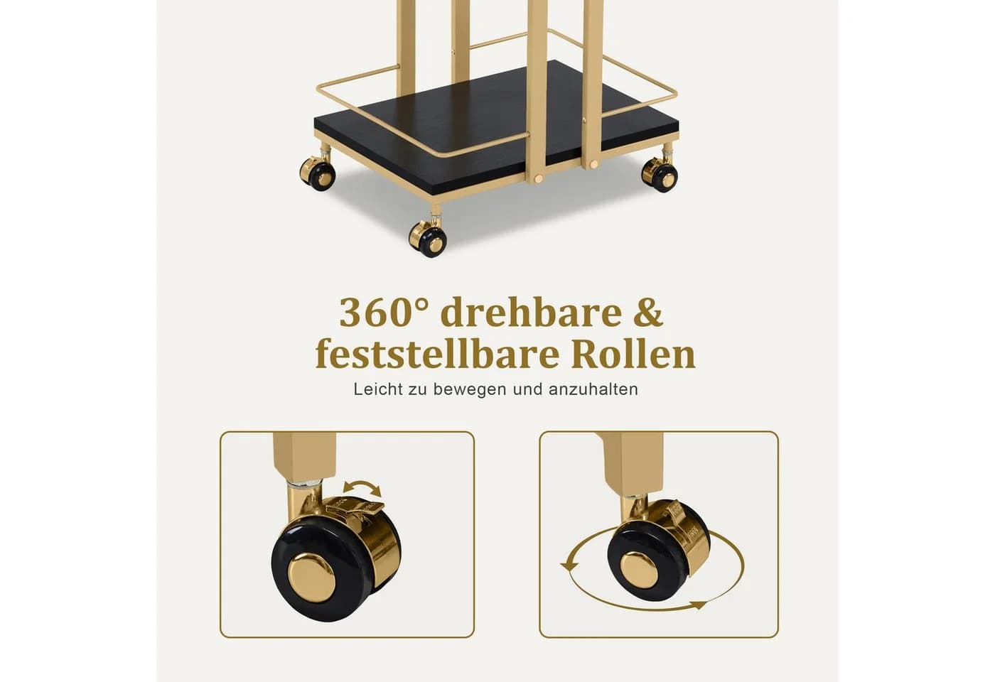 MCombo Rollwagen Schwarz/Gold 3 Ebenen Servierwagen mit Rollen - Bild 5