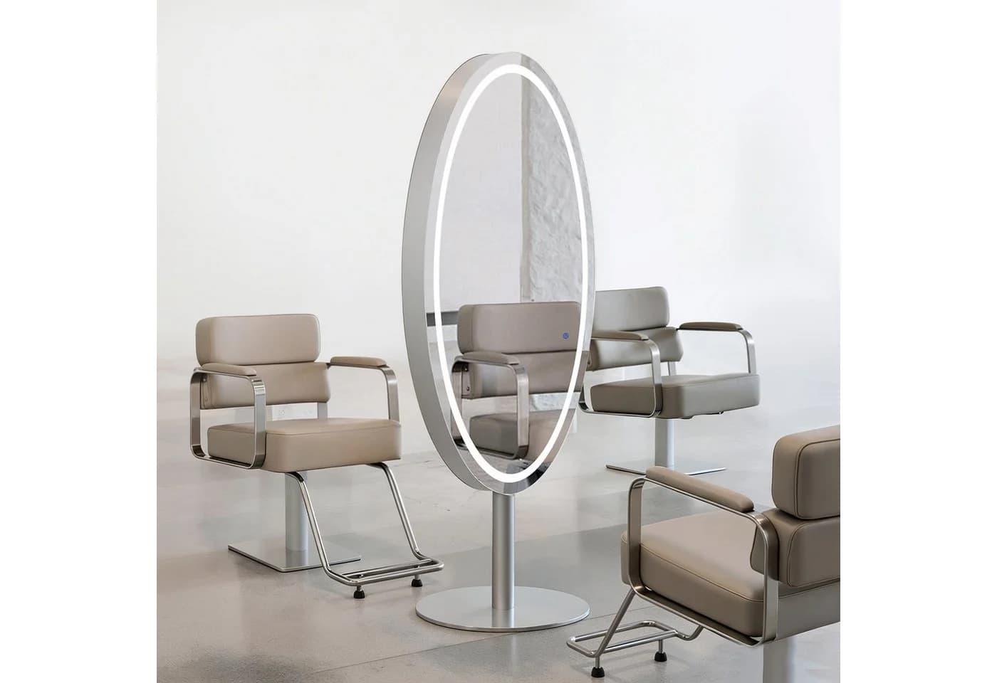 BarberPub Standspiegel mit LED-Beleuchtung Silber