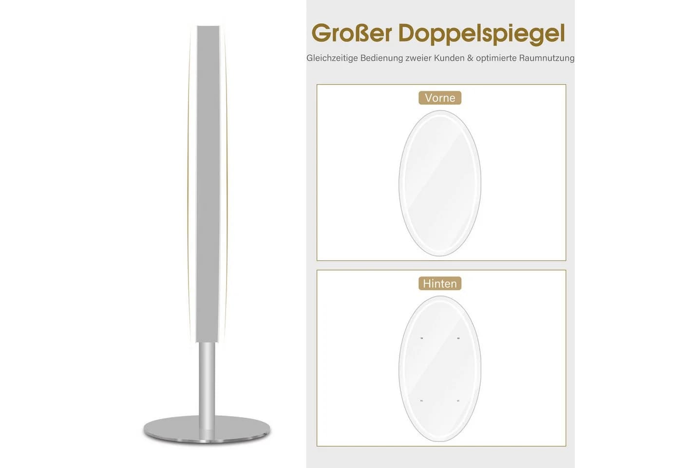 BarberPub Standspiegel mit LED-Beleuchtung Silber - Bild 4