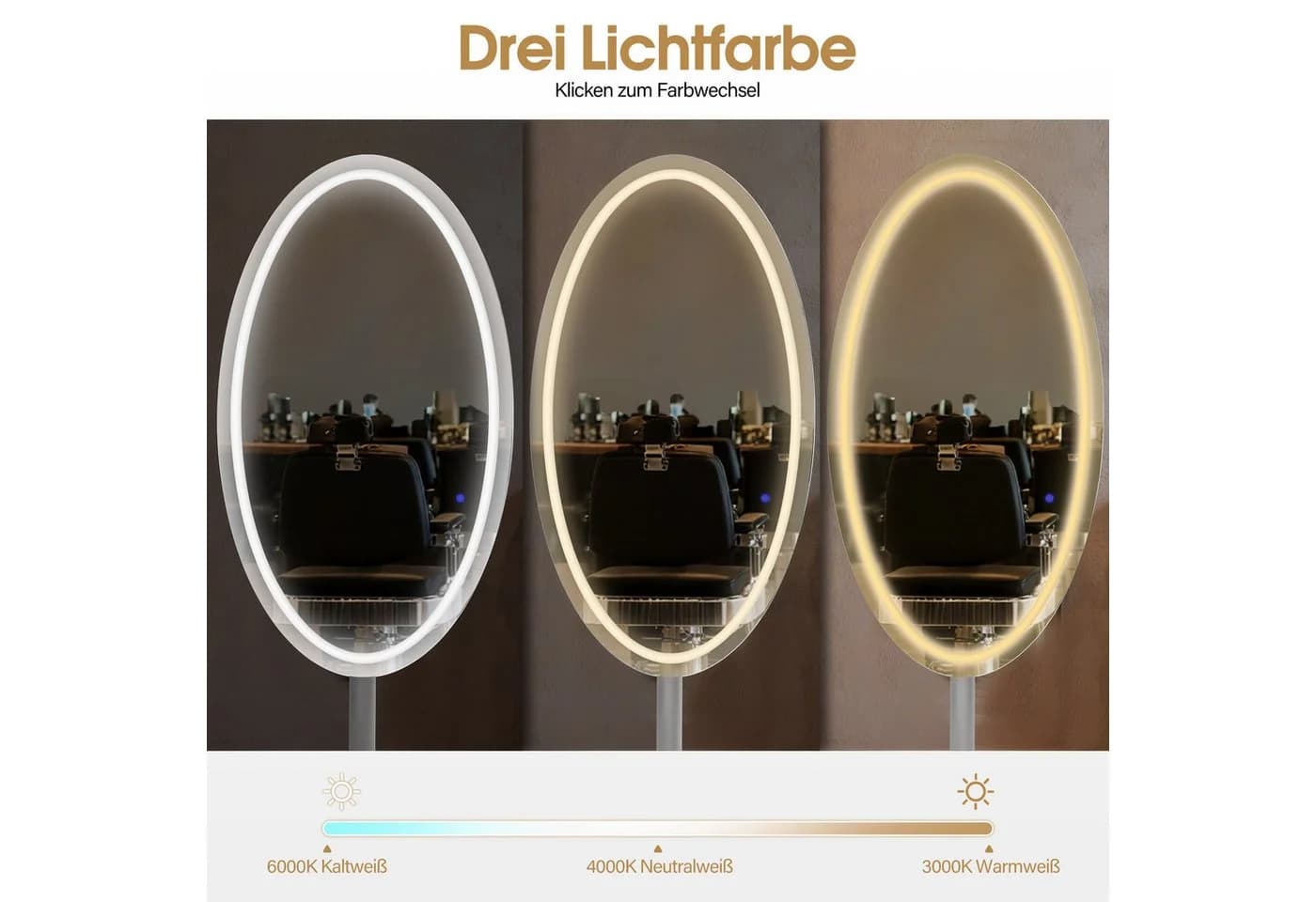 BarberPub Standspiegel mit LED-Beleuchtung Silber - Bild 5