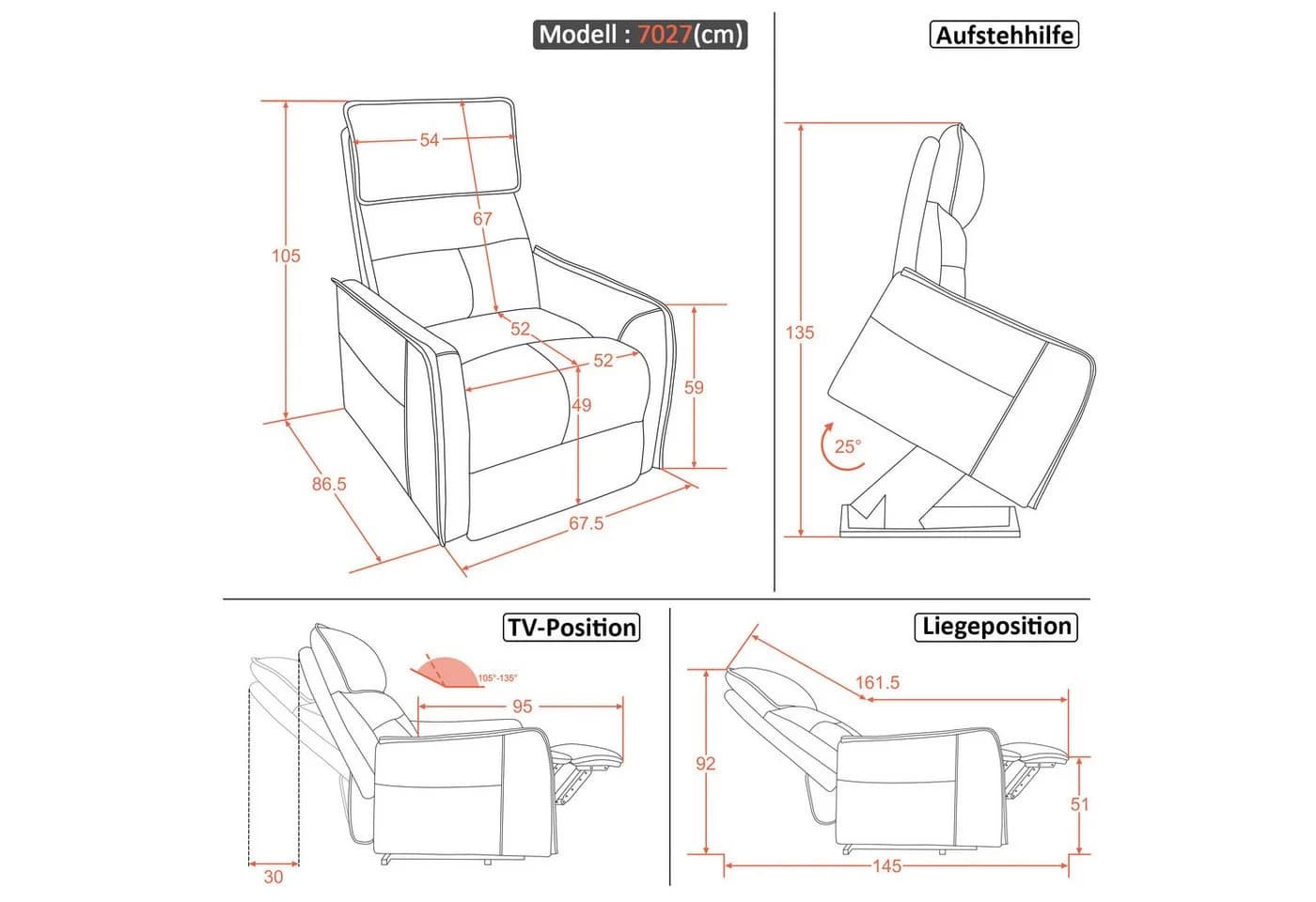 MCombo Fernsehsessel mit Aufstehhilfe Elektrisch Beige/Grau - Bild 3