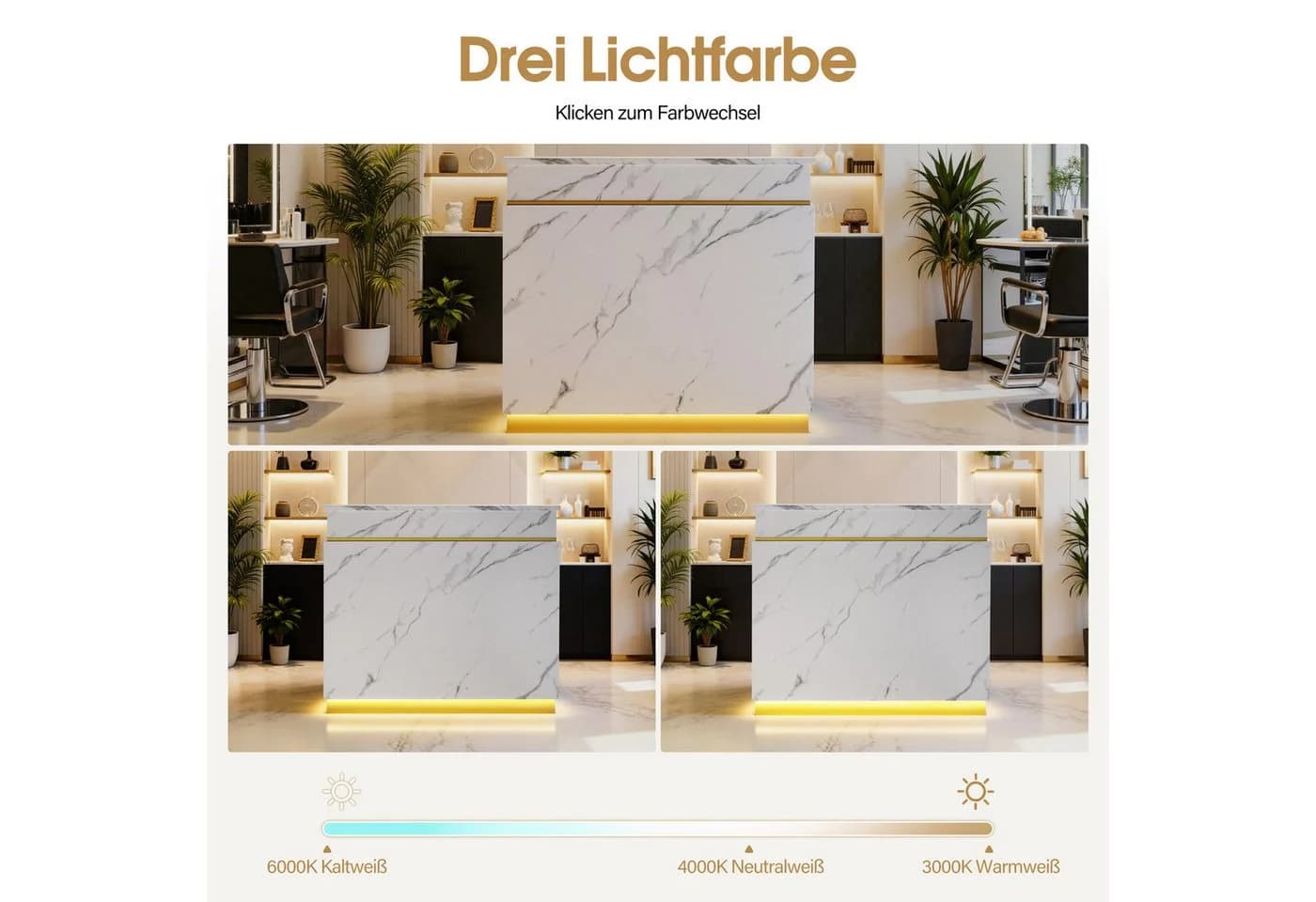 Barberpub Empfangstheke mit 3 Schubladen & Schrank, Schwarz-Gold/Weiß-Gold - Bild 4