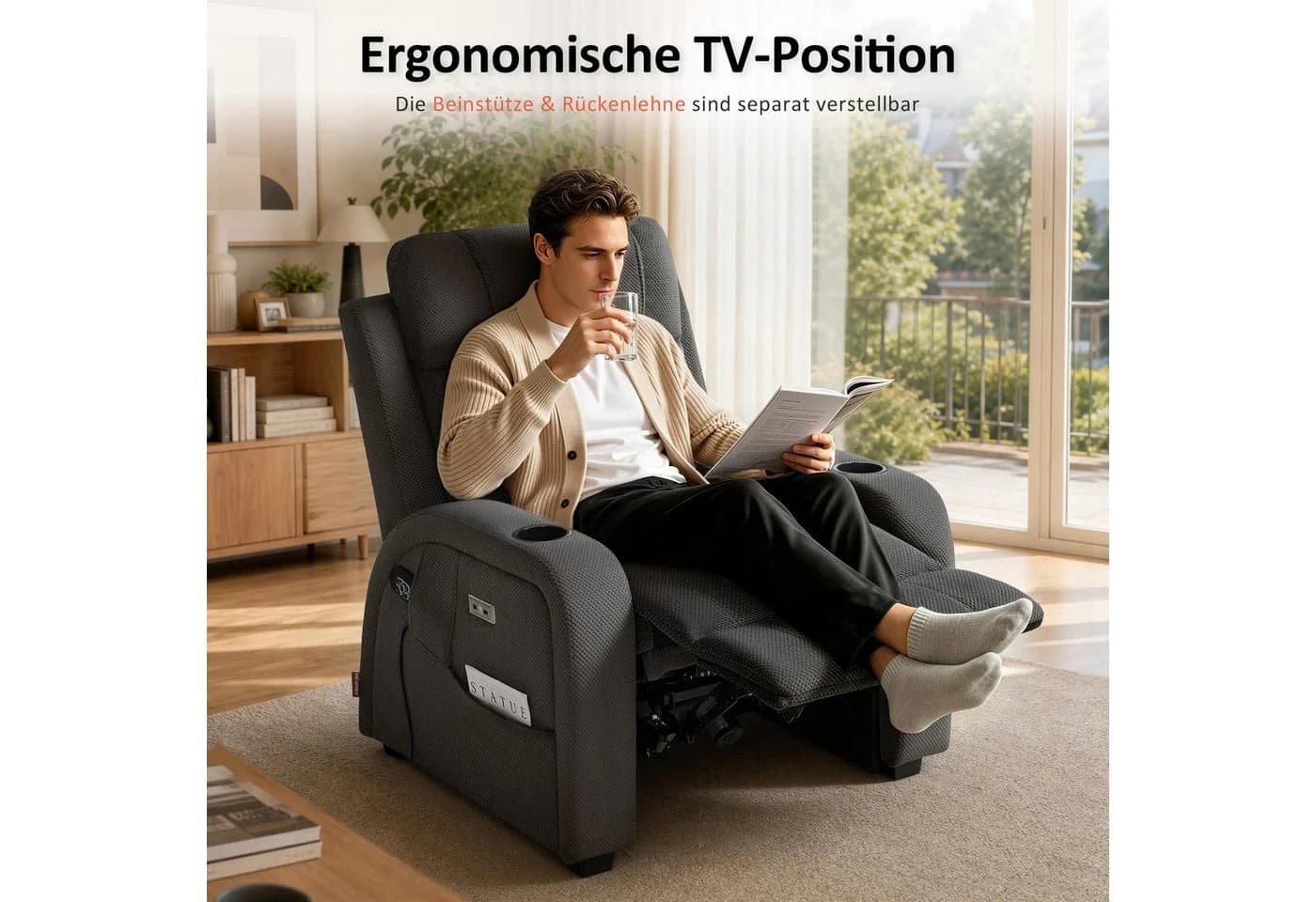 MCombo Zero-Gravity Relaxsessel Elektrisch Verstellbar Dunkelgrau