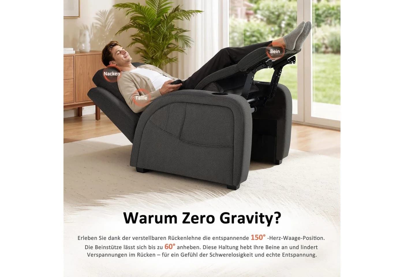 MCombo Zero-Gravity Relaxsessel Elektrisch Verstellbar Dunkelgrau - Bild 4