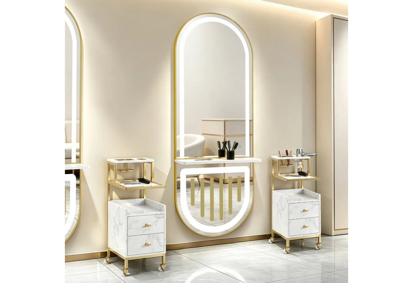 BarberPub LED Wandspiegel mit Ablage & Touch-Schalter
