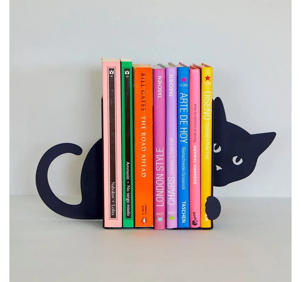 Balvi Buchstütze Hidden Cat Schwarz Metall - Stilvolle Katze für Bücherregal