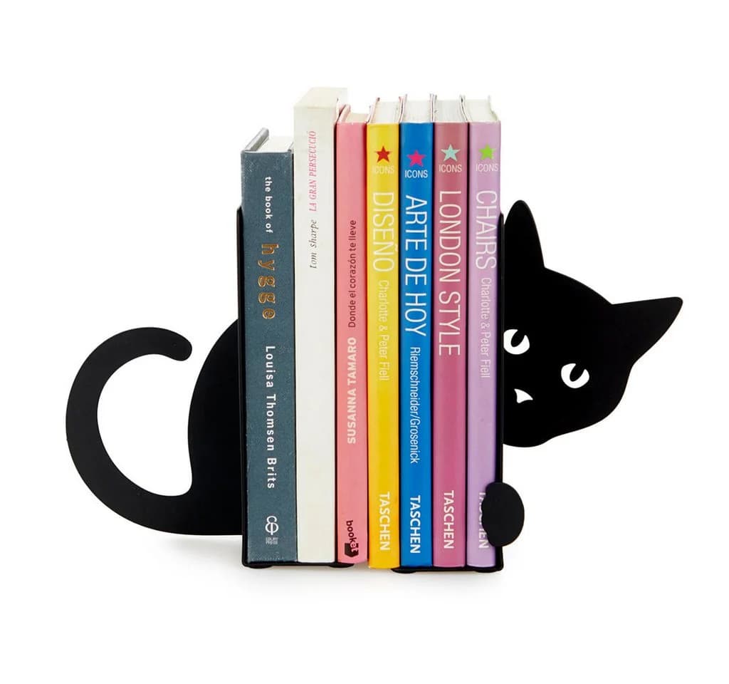 Balvi Buchstütze Hidden Cat Schwarz Metall - Stilvolle Katze für Bücherregal - Bild 2