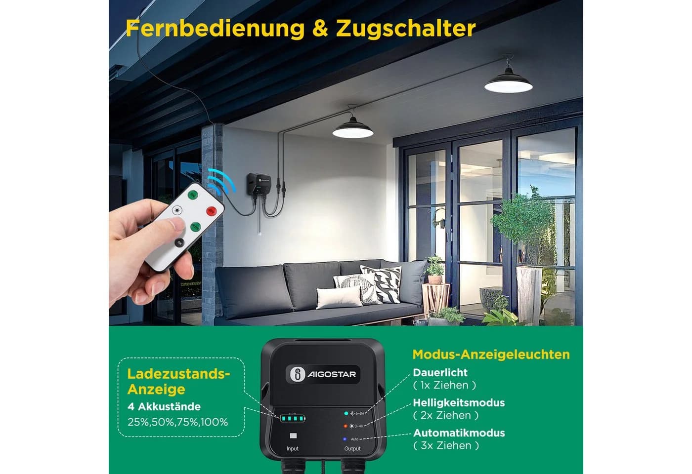 Aigostar Solar-Hängeleuchte 8m Kabel IP65 LED Kaltweiß - Bild 4