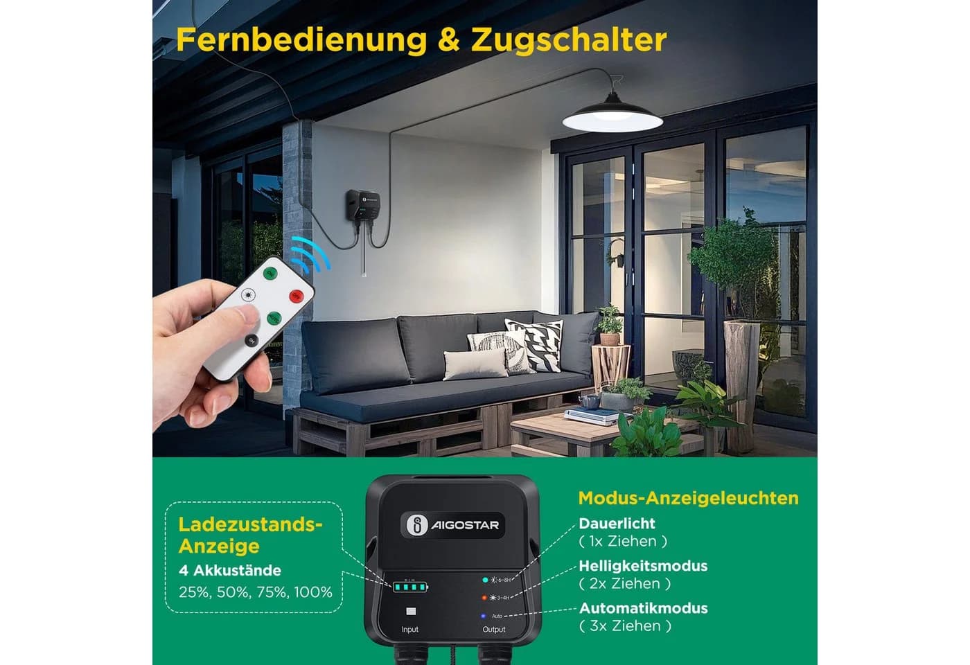 Aigostar LED Solarhängeleuchte IP65 8m Kabel Solarlampen - Bild 4