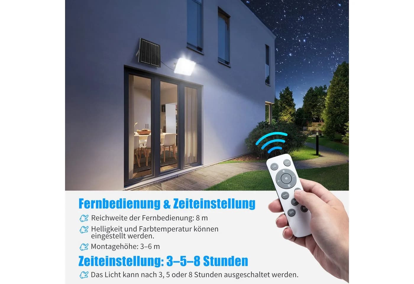 Aigostar Solar LED Strahler Außen Dimmbar IP66 Fernbedienung - Bild 4
