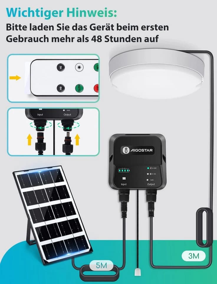 Aigostar LED Solarleuchte Außen Decke 8m Kabel IP65 Weiß - Bild 5