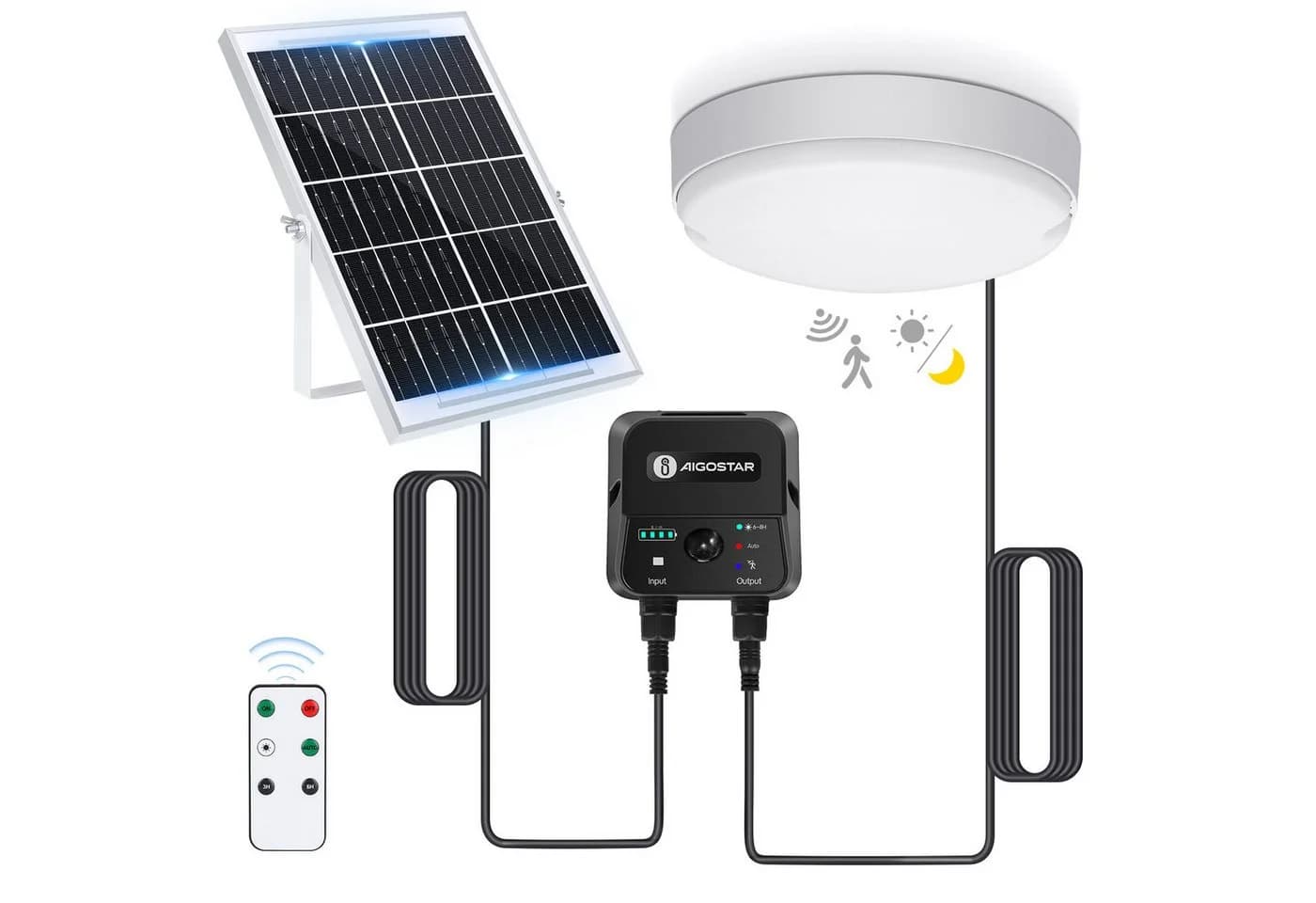 Aigostar LED Solarleuchte Außen Decke Wand IP65 Fernbedienung 8m Kabel - Bild 2