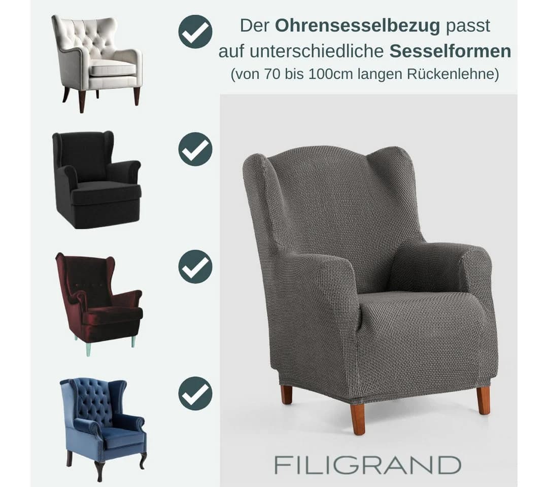 Belmarti Sesselhusse Bezug Beige Elastischer Baumwollmix - Bild 5