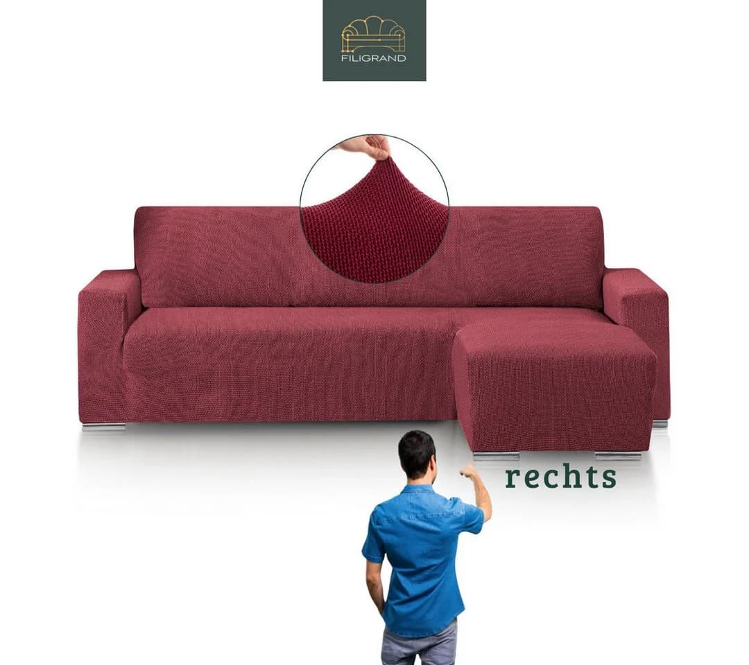 Belmarti Sofahusse 1-teilig L-Form mit Ottomane Dunkelrot - Bild 2