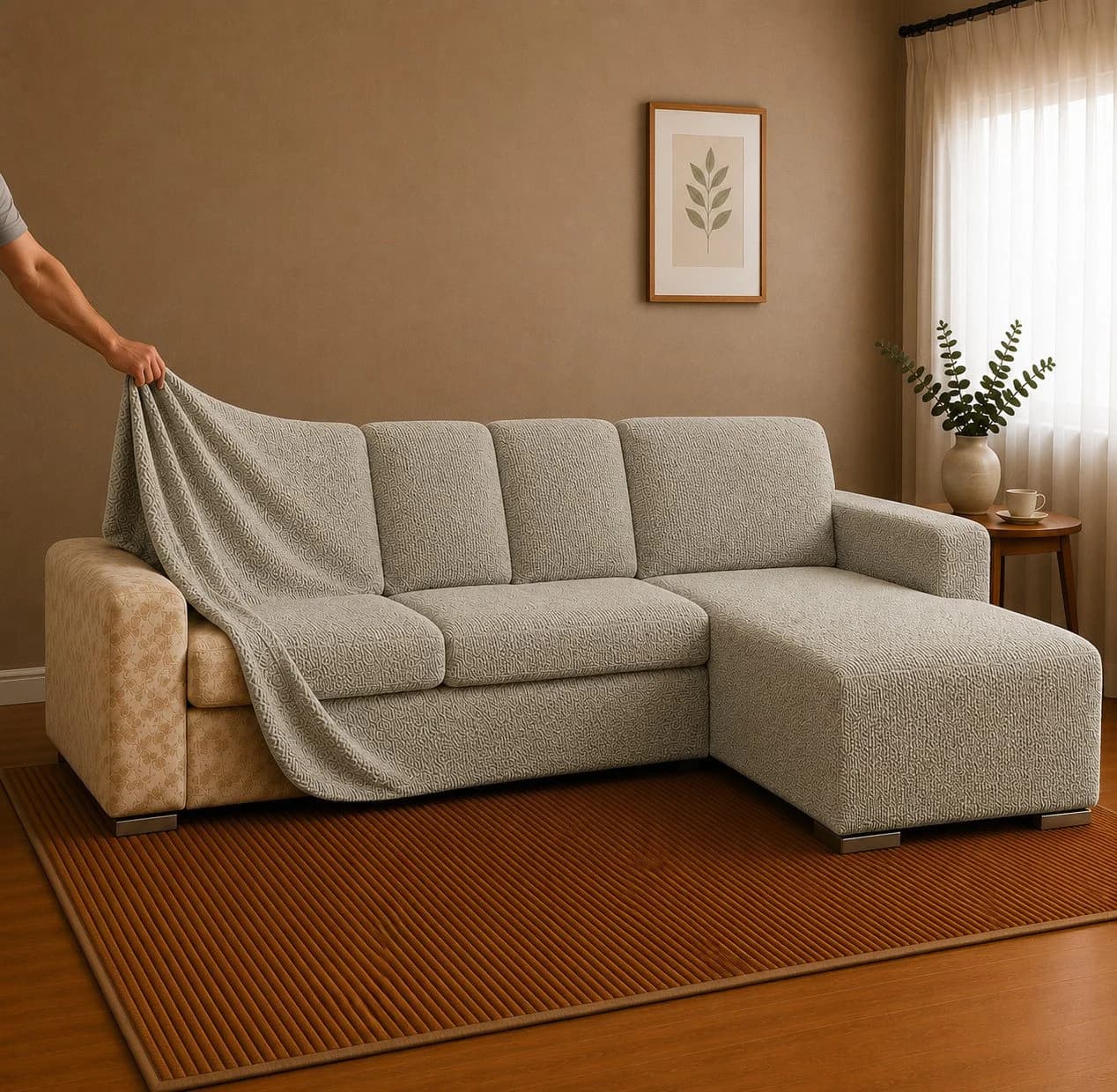 Belmarti Sofahusse 1-teilig L-Form mit Ottomane Grau Elastisch - Bild 2